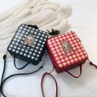 Cat Embroidered Plaid Crossbody Bag