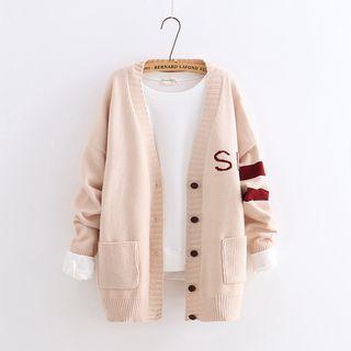 Lettering Long Knit Cardigan