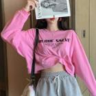 Long-sleeve Letter Print Cropped T-shirt