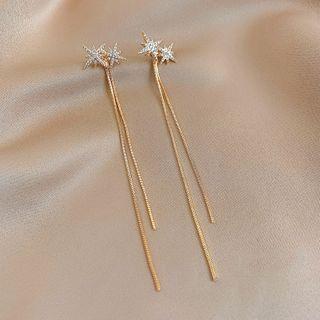 Star Rhinestone Fringed Earring 1 Pair - Silver Needle - Gold - One Size