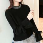 Mock Neck Chunky Knit Bell-sleeve Sweater
