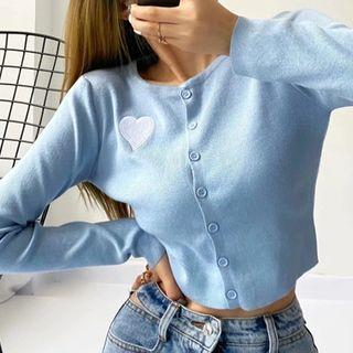 Heart Embroidery Crop Cardigan
