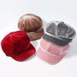 Embroidered Lettering Velvet Newsboy Cap