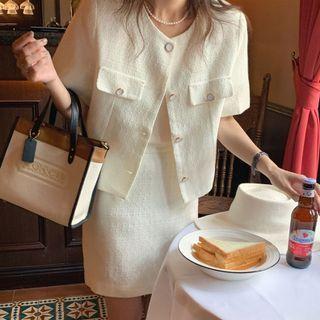 Short-sleeve Button Jacket / A-line Skirt
