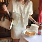 Short-sleeve Button Jacket / A-line Skirt
