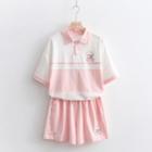 Short-sleeve Cartoon Print Polo Shirt / Shorts / Set
