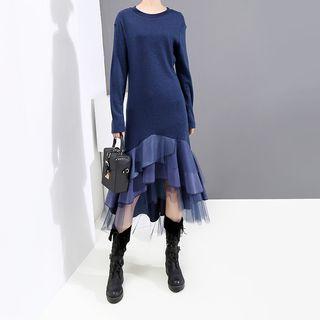 Long-sleeve Midi Knit Layered Dress