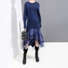 Long-sleeve Midi Knit Layered Dress