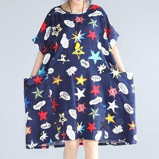 Star Print Short Sleeve T-shirt Dress