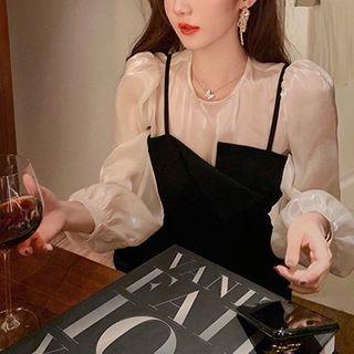 Set: Chiffon Blouse + Spaghetti Strap A-line Dress
