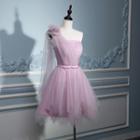 Sheer Panel Single Shoulder Mini Prom Dress