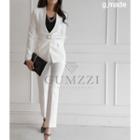 Set: Lapelless Single-button Blazer + Straight-cut Dress Pants