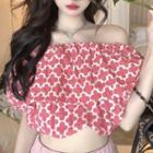 Off-shoulder Floral Print Chiffon Crop Top Red - One Size