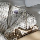 Collarless Tweed Jacket Beige - One Size