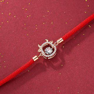 Ox Rhinestone Red String Bracelet 1 Pc - Zircon Ox Bracelet - One Size