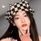 Checkerboard Pattern Beret Black - One Size
