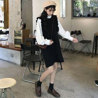 Plain Long-sleeve Shirt / Plain Frilled Sleeveless Dress