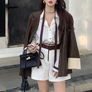 Shirt / Faux Leather Jacket / Shorts / Belt / Set
