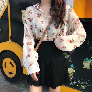 Floral Print Blouse / Pleated Mini A-line Skirt