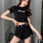 Short-sleeve Lettering T-shirt / Denim Shorts / Set
