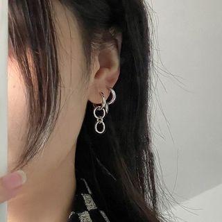 Asymmetrical Hoop Earring 1 Pair - Silver - One Size