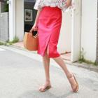 Band-waist Linen Blend Slit-front Midi Skirt