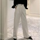 Set: V-neck Velvet Blouse + Wide Leg Pants