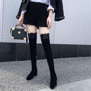 Lace Trim Block Heel Over-the-knee Boots