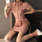 Short-sleeve Wrap Polo Dress Pink - One Size