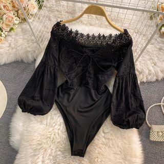 Off Shoulder Lace Panel Playsuit