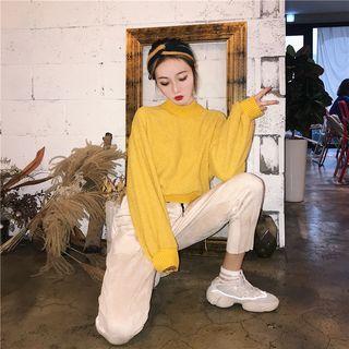 Mock Neck Pullover / Drawstring Contrast Trim Cropped Pants