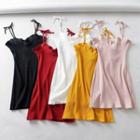 Spaghetti Strap Frill Trim Ribbed A-line Mini Dress