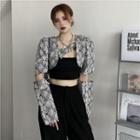 Chained Snake Print Cropped Jacket Snakeskin Patterned - White - One Size