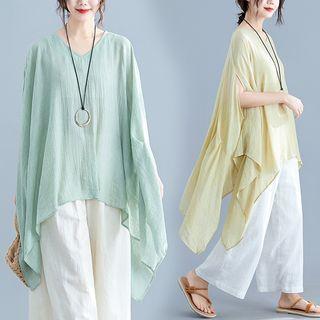 Short-sleeve Asymmetric Ruffled Tunic Top
