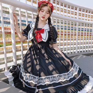 Short-sleeve Bow Lace Trim A-line Lolita Dress