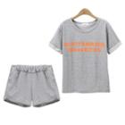 Set: Lettering Short Sleeve T-shirt + Band Waist Shorts