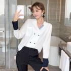 Long-sleeve Color-block Striped Blouse