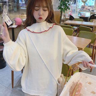 Frilled Mock Neck Sweater As Shown In Figure - One Size