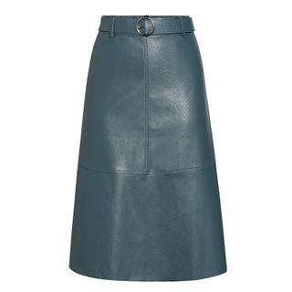Faux-leather Belted A-line Midi Skirt