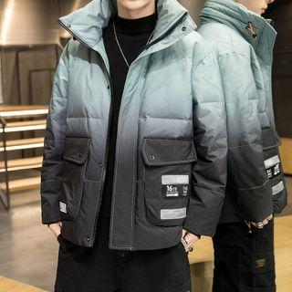 Stand Collar Ombre Zip-up Down Jacket
