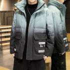 Stand Collar Ombre Zip-up Down Jacket