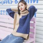 Turtleneck Two-tone Chunky-knit Sweater