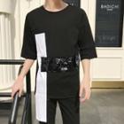 Sequined Color Block Elbow-sleeve T-shirt