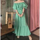 Off-shoulder Gingham A-line Maxi Dress
