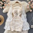 Long-sleeve Lace Mini Corset Sheath Dress