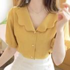 Scallop-collar Faux-pearl Blouse