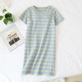 Short-sleeve Striped Sleep Dress