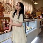 Short-sleeve Plain Drawstring A-line Dress