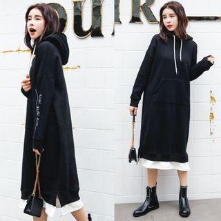 Lettering Mock Two Piece Midi Hoodie Dress