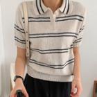Short-sleeve Stripe Knit Polo Shirt